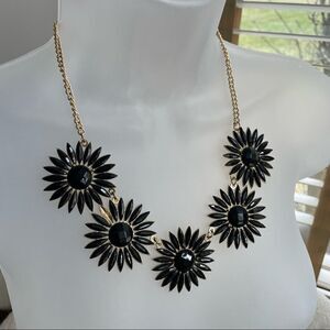 Statement Necklace Black Daisy Flower Concho